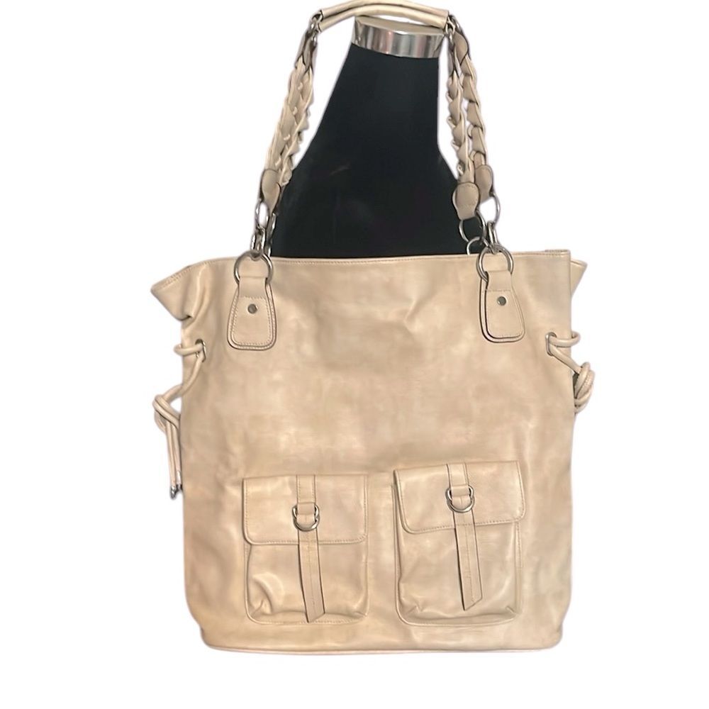 Creative Memories Extra Large Cream Embossed Dual Braided Handle Tote Bag NWOT